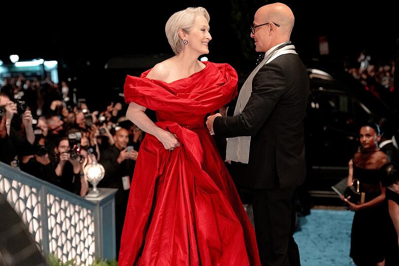 Meryl Streep als Miranda Priestly und Stanley Tucci als Nigel Kipling.