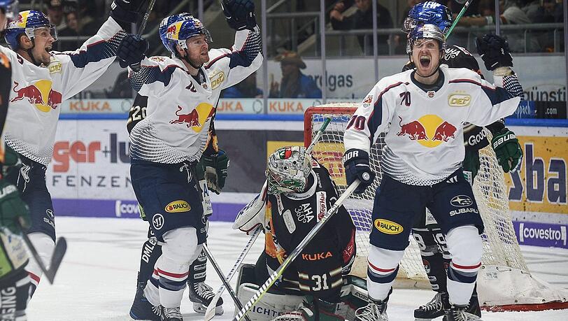 Derby-Jubel beim EHC München! Doppelpacker Maximilian Daubner (rechts) sorgt mit einem späten Doppelpack für den Sieg gegen die Augsburger Panther. Derby-Jubel beim EHC München! Doppelpacker Maximilian Daubner (rechts) sorgt mit einem späten Doppelpack für den Sieg gegen die Augsburger Panther.