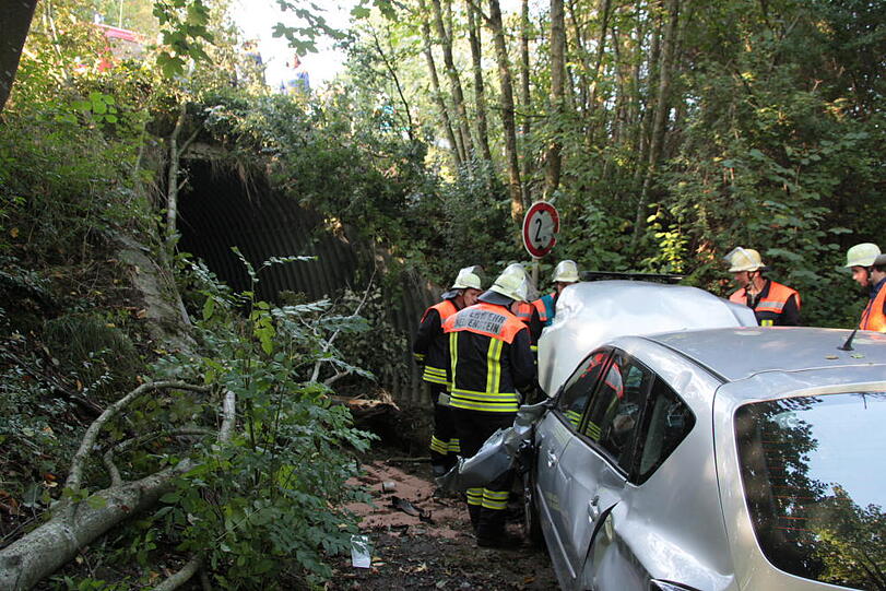 Von Muehldorf in Richtung Muenchen faehrt ein Mazda 3 mit Muenchner Zulassung. Auf Hoehe Haun kommt das Fahrzeug nach links von der fahrbahn ab und faehrt in eine kleine Baumgruppe. Danach stuerzt der PKW ca. 4 Meter die Boeschung hinab und kommt bei einer Unterfuehrung zum Stillstand. Der oder die Fahrerin wurde unbestimmten grades verletzt. Die Feuerwehren aus Heldenstein , Weidenbach und Lauterbach sowie das BRK sind vor Ort. Der Verletzte wurde vom BRK ins KH nach Mühldorf gebracht.