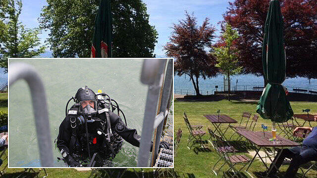 Das Naturbad Lindenhof. Ein Taucher sucht dort nach Blindgänger.