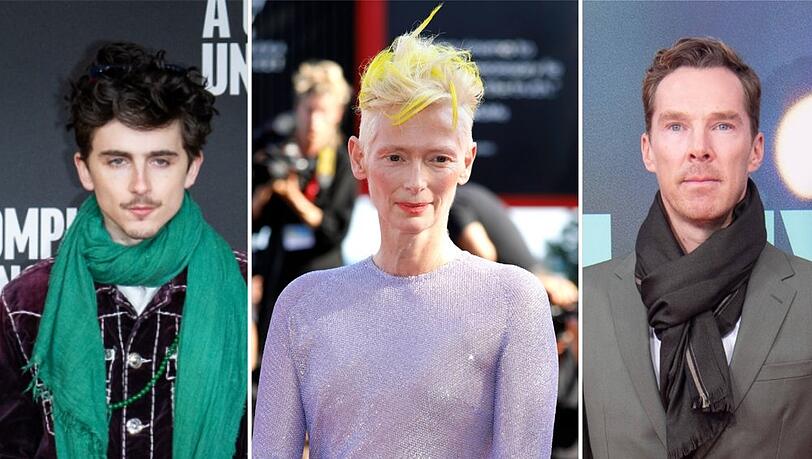 Tilda Swinton wird auf jeden Fall in Berlin vor Ort sein, sie bekommt den Ehrenbären verliehen. Timothée Chalamet (l.) und Benedict Cumberbatch sind mit Filmen außer Konkurrenz vertreten.