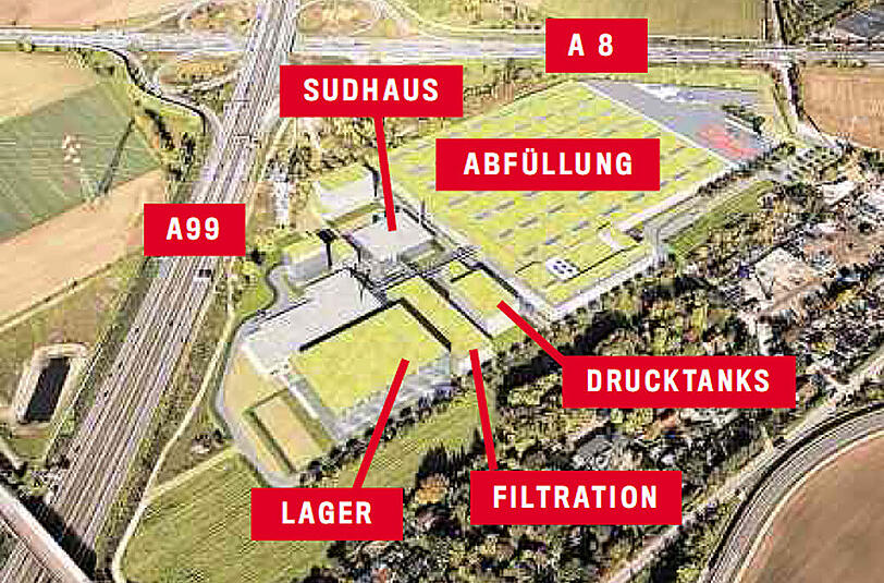 Im Autobahn-Dreieck zwischen A99 und A8 wird der neue Paulaner gebaut.