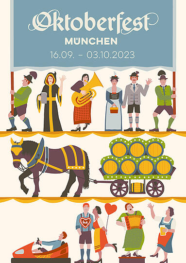 Wie sieht das Oktoberfest-Plakat 2023 aus? 45 Motive stehen zur Auswahl.