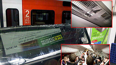 Heruntergerissene Leuchtstoffröhren, verbogene Abdeckgitter, kaputte Fensterscheiben und insgesamt rund 100 Stunden Verspätung bei den S-Bahnen &ndash; das ist die Bilanz einer Alkoholparty von rund 2000 jungen Leuten in der Münchner S-Bahn am Samstagabend.
