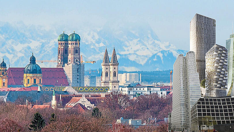 Die Skyline Münchens &ndash; bald erweitert um ein paar Hochhäuser (rechts)? Zumindest stehen Bürger höheren Gebäuden sehr offen gegenüber.