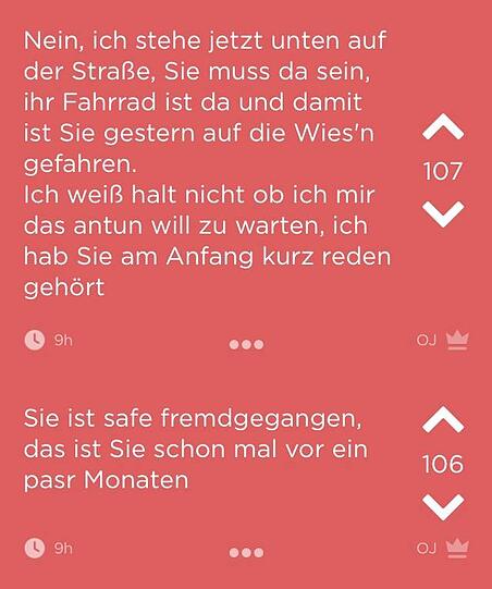 Der OJ ist sich allerdings schon sicher, dass seine Freundin fremdgegangen ist. Er wartet weiter vor ihrem Haus.
