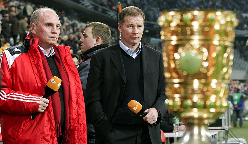 In der Saison 2007/2008 kam es zum absoluten Kracher: Nachdem die Löwen Verl, Mainz und Aachen ausgeschaltet hatten, wartete im Viertelfinale des DFB-Pokals der FC Bayern München. Hier der damalige 1860-Manager Stefan Reuter und Bayern-Boss Uli Hoeneß vor der Partie.