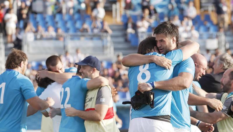 Die Rugby-Auswahl aus Uruguay feiert ihren Überraschungssieg. Die Rugby-Auswahl aus Uruguay feiert ihren Überraschungssieg.