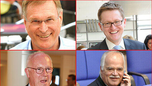 Holten ihre Stimmkreise in München (im Uhrzeigersinn von oben rechts): Wolfgang Stefinger, Peter Gauweiler, Hans-Peter Uhl und Johannes Singhammer. Holten ihre Stimmkreise in München (im Uhrzeigersinn von oben rechts): Wolfgang Stefinger, Peter Gauweiler, Hans-Peter Uhl und Johannes Singhammer.