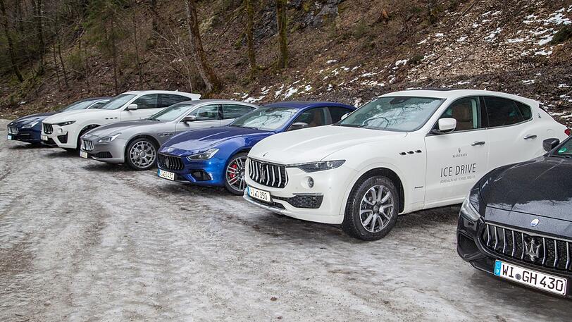 Potente Flotte: Maserati stellt für den Ice Drive Ghibli, Quattroporte und Levante bereit.