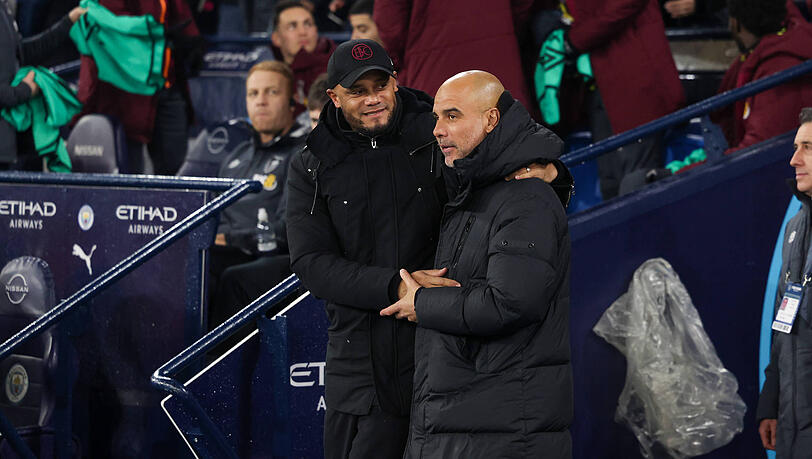 FCB-Trainer Vincent Kompany und sein Lehrmeister Pep Guardiola. FCB-Trainer Vincent Kompany und sein Lehrmeister Pep Guardiola.