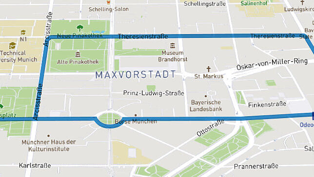 Die Route der "Mia ham's satt"-Demo am Samstag: Vom Königsplatz über die Brienner Straße zum Karolinenplatz, von dort aus wieder durch die Brienner Straße zum Odeonsplatz. Anschließend über die Ludwigstraße, dann rechts in die Theresienstraße und über die Arcisstraße zurück zum Königsplatz. Die Route der "Mia ham's satt"-Demo am Samstag: Vom Königsplatz über die Brienner Straße zum Karolinenplatz, von dort aus wieder durch die Brienner Straße zum Odeonsplatz. Anschließend über die Ludwigstraße, dann rechts in die Theresienstraße und über die Arcisstraße zurück zum Königsplatz.