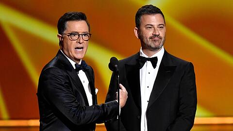 Kennen und mögen sich: Die beiden Talkshow-Hosts Stephen Colbert (l.) und Jimmy Kimmel.