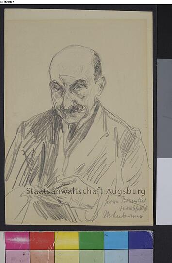 Max Liebermann: "Mann (Kopf und Oberkörper) - Selbstbildnis des Künstlers mit Skizzenbauch"