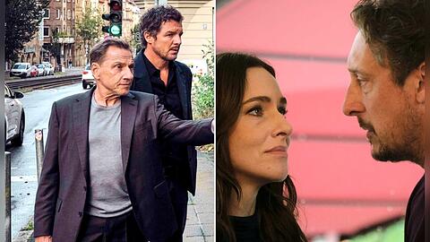 "Tatort: Ex-It" (v.l.): Thorsten Lannert (Richy M&uuml;ller) und Sebastian Bootz (Felix Klare) versuchen, bei der Befragung von Zeugen den Tatabend zu rekonstruieren. Pony (Kim Riedle) und Stephan H&uuml;bner (Hans L&ouml;w) haben ihre Tochter verloren, ihr Sohn wird vermisst.