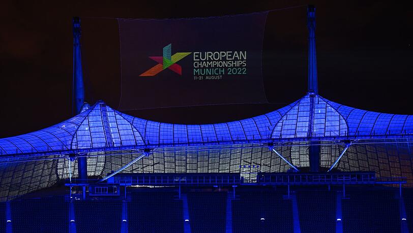 Das Logo der "European Championships München" ist während einer Presseveranstaltung zu sehen.