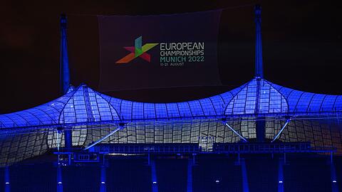 Das Logo der "European Championships München" ist während einer Presseveranstaltung zu sehen.