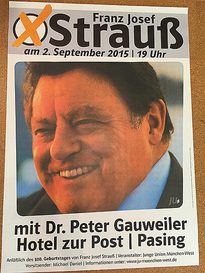 Werbung für einen Strauß-Abend der Jungen Union München West.