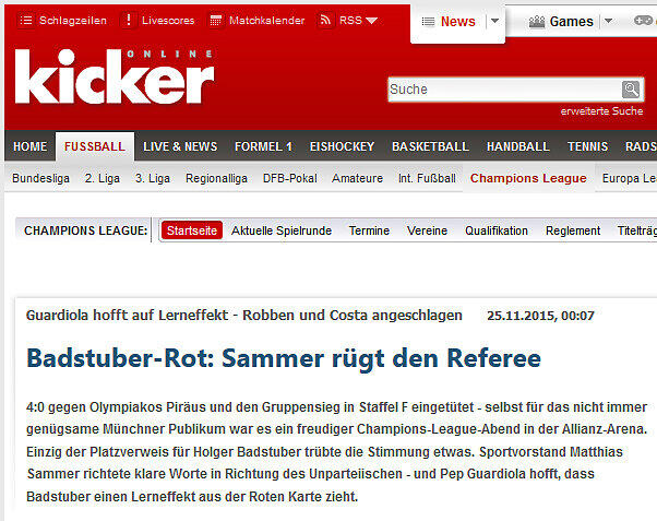 Der "Kicker" nimmt das Baadstuber-Rot in den Fokus.