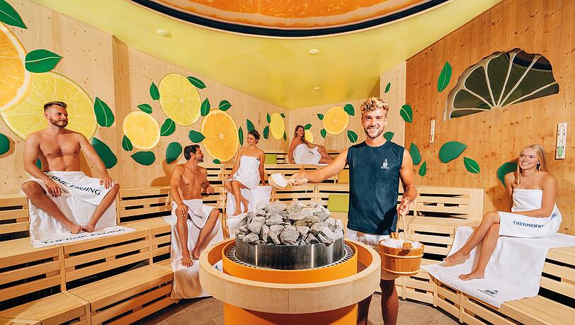 Entspannung und Erholung garantiert in einer der vielen Themensaunen der Therme Erding. Entspannung und Erholung garantiert in einer der vielen Themensaunen der Therme Erding.