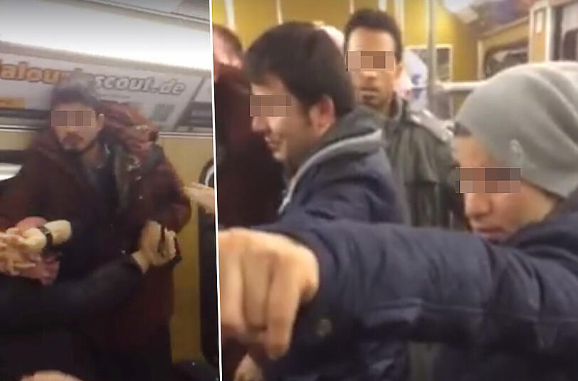 Ein Mitfahrer filmt die drei Täter in der Münchener U-Bahn. Das Video verbreitet sich auf YouTube.