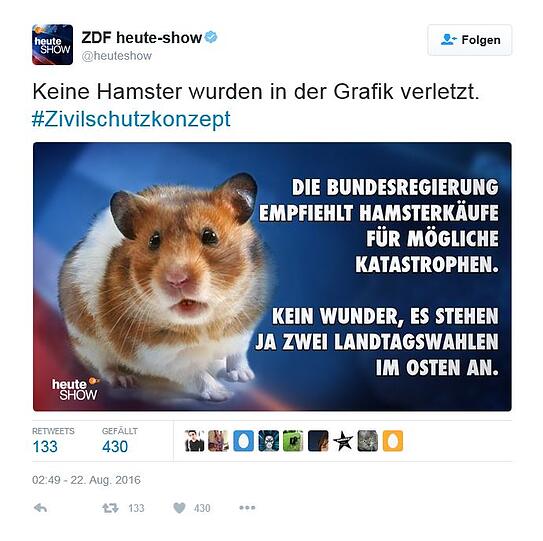 So amüsieren sich Twitter-User über die Hamsterkäufe im Konzept zur Zivilverteidigung.