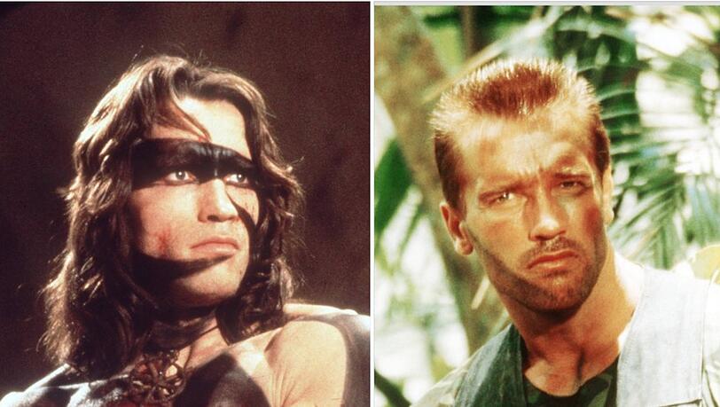 Vor 40 und 35 Jahren: Arnold Schwarzenegger als "Conan der Barbar" (l.) und als Major "Dutch" Schaefer in "Predator".
