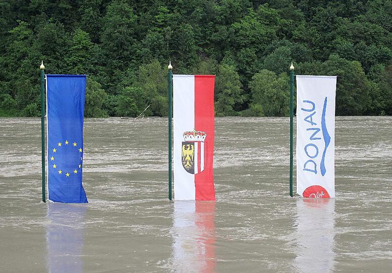 Flaggen im Wasser bei Englhartszell.