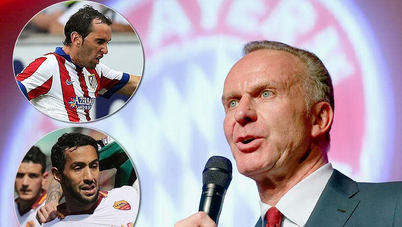 Karl-Heinz Rummenigge wollte sich an den Spekulationen über weitere Transfers nicht beteiligen. Als heiße Wechsel-Kandidaten werden Mehdi Benatia (unten) und Diego Godin gehandelt. Karl-Heinz Rummenigge wollte sich an den Spekulationen über weitere Transfers nicht beteiligen. Als heiße Wechsel-Kandidaten werden Mehdi Benatia (unten) und Diego Godin gehandelt.