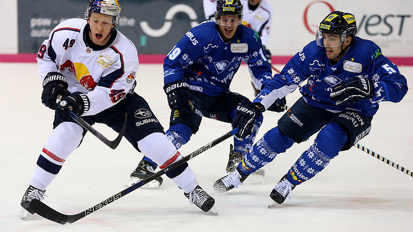 Stürmer Mark Voakes (l.), der Schütze des 1:0, beim 4:2-Sieg des EHC beim Derby in Ingolstadt.