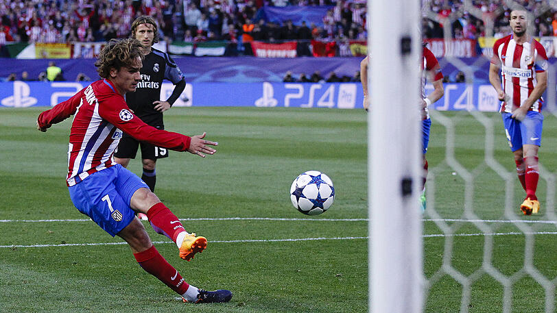 Antoine Griezmann verlängerte seinen Vertrag bei Atlético Madrid gerade erst bis 2021. Hier trifft er im Halbfinal-Rückspiel der Champions League zum 2:0 gegen Real Madrid.