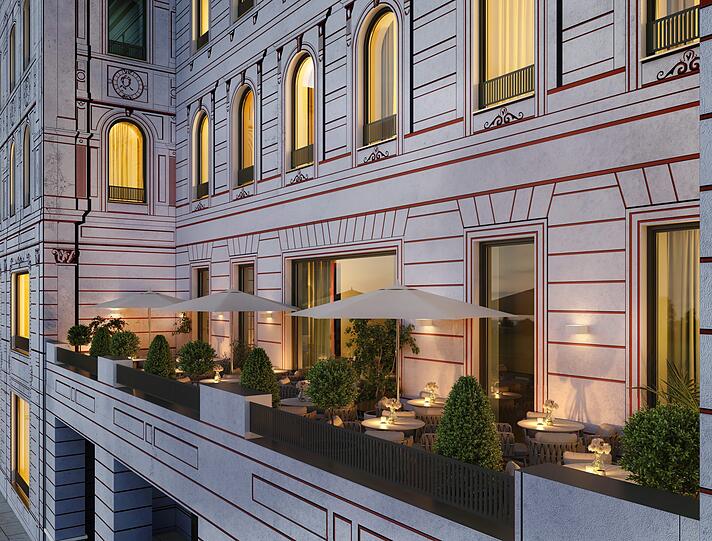 Sieben Stockwerke hoch, mit Terrasse und Restaurants: So soll der neue FC-Bayern-Flagship-Store am Dom aussehen.