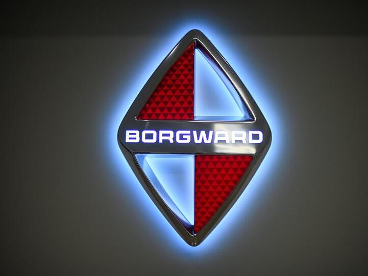 Das Logo des Autoherstellers Borgward im Stuttgarter Büro des Unternehmens.