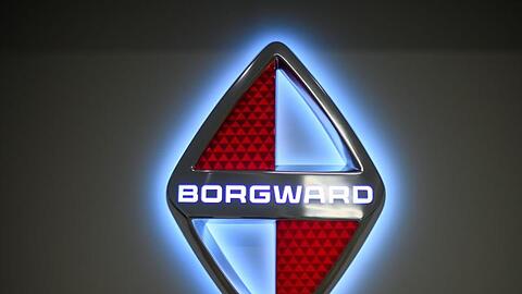 Das Logo des Autoherstellers Borgward im Stuttgarter Büro des Unternehmens.