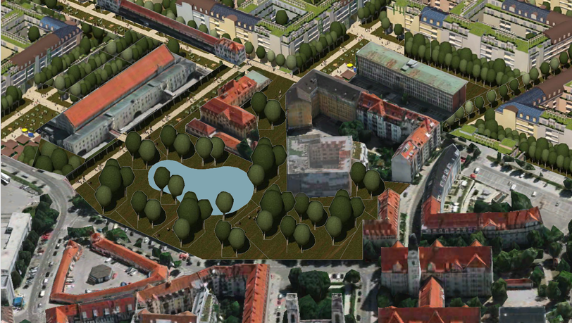 Ein Biergarten und ein kleiner See könnten dort auch noch hinpassen – und etwa 6000 Wohnungen, glaubt der Architekt.
