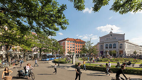 Keine Parkplätze, (fast) keine Autos: So könnte der Gärtnerplatz als "Superblock" aussehen.