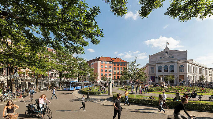 Keine Parkplätze, (fast) keine Autos: So könnte der Gärtnerplatz als "Superblock" aussehen.