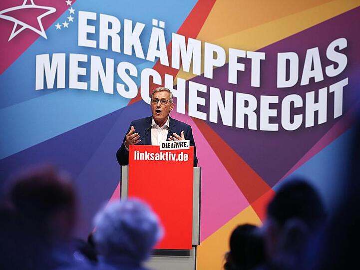 Bernd Riexinger bei seiner Rede auf dem Europawahl-Parteitag in Bonn.