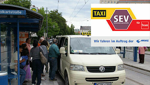 Bitte einsteigen: Wenn die Trambahn nicht fahren kann, schickt die MVG Taxis auf die Strecke. Wenn ein Autofahrer die Tram blockiert, schickt die MVG ihm die Rechnung. Bitte einsteigen: Wenn die Trambahn nicht fahren kann, schickt die MVG Taxis auf die Strecke. Wenn ein Autofahrer die Tram blockiert, schickt die MVG ihm die Rechnung.
