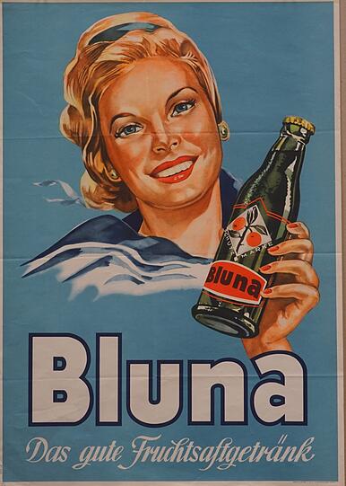 1959: Sieben Jahre ist die Limonade auf dem Markt &ndash; und ein Verkaufsrenner. Den Slogan &bdquo;Sind wir nicht alle ein bisschen Bluna?&ldquo; erfindet die Agentur Jung von Matt erst 1995.
