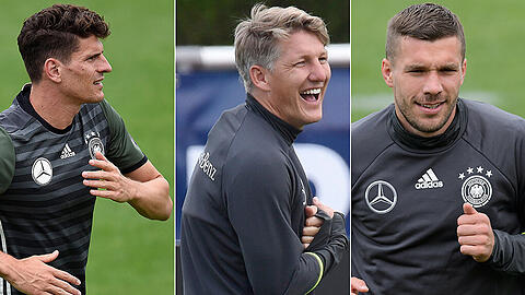 Lukas Podolski nahm am Donnerstag erstmals am Training des EM-Kaders teil, weil er wegen der Geburt seiner Tochter verspätet nach Frankreich angereist war, bei der Übungseinheit fehlte Torwart Marc-André ter Stegen wegen einer Wirbelblockade, Bundestrainer Joachim Löw zeigte sich ballverliebt und Bastian Schweinsteiger war ausgesprochen gut gelaunt. Die Bilder!