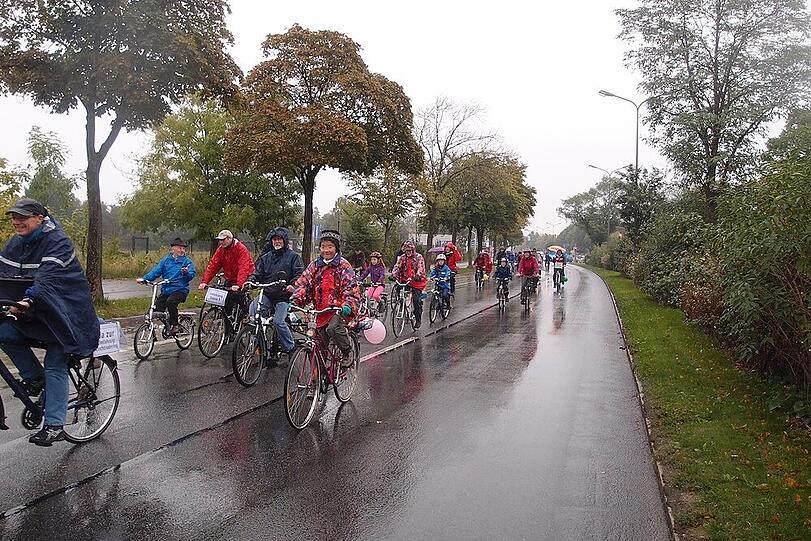 Trotz der lausigen Wetterbedingungen kamen fast 100 Demo-Radler zusammen.