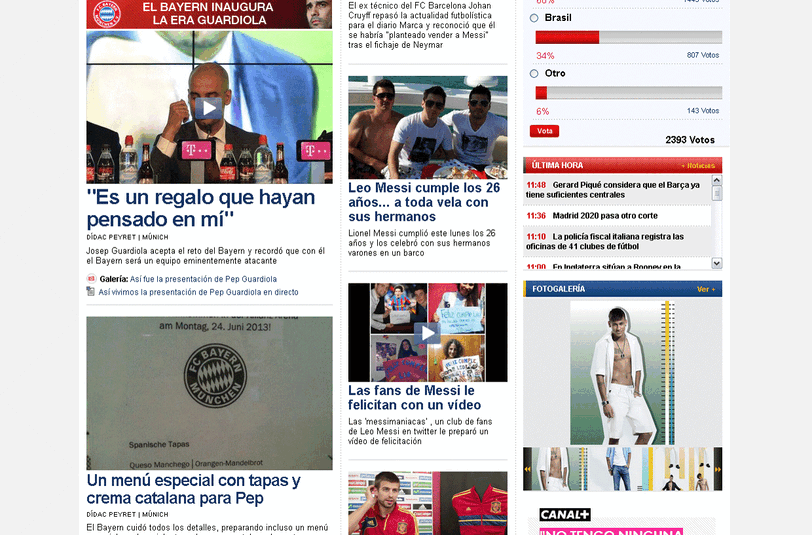 Ähnlich die spanische Zeitung "Sport": "Es ist ein Geschenk für mich, dass sich Bayern für mich entschieden hat. An anderer Stelle:  `Herr Pep! Eine ausschweifende Präsentation bei Bayern. 
Guardiolas Vision wird zur Realität. Es beginnt die Ära Guardiola &ndash; 
diesmal in München."