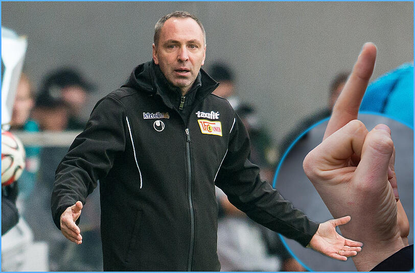 Mittelfinger gegen die eigenen Fans! Nach der Niederlage 1860 zeigte Union Coach Norbert Düwel die unangebrachte Geste.