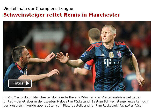 Spiegel Online: Schweinsteiger rettet Remis in Manchester