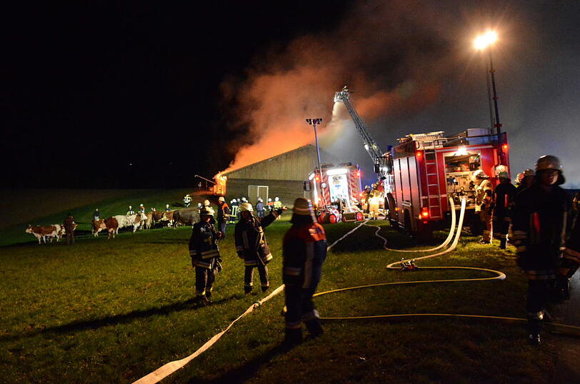 Die Flammen ließen nicht viel übrig - 30 Rinder starben im Feuer. Die Bilder vom Löscheinsatz in Wurmsham.
