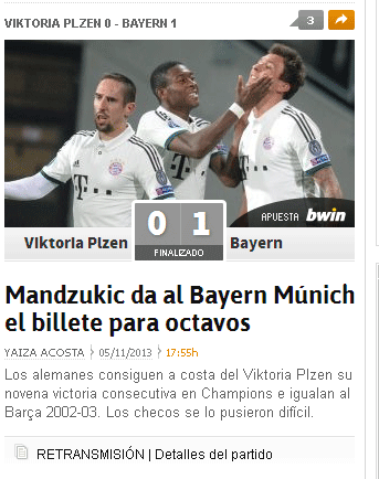 "Mandzukic bringt Bayern München das Ticket für die Ko-Runde" titelt As.com.