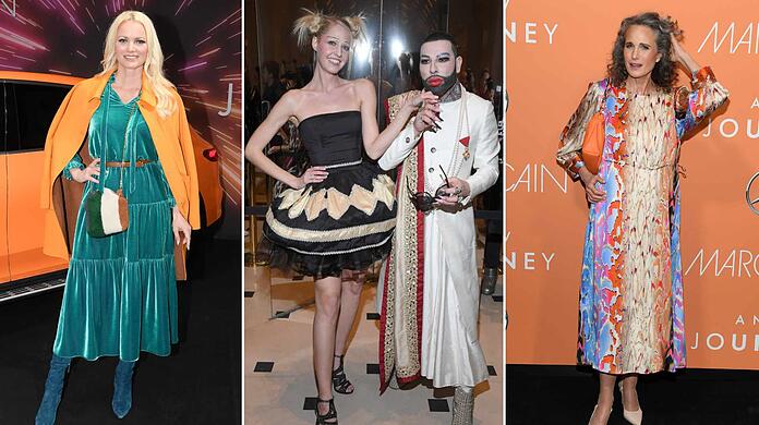 Model Franziska Knuppe, Designer Harald Glööckler und Hollywood-Star Andie MacDowell auf der Berliner Fashion Week.