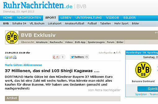 Die Ruhr-Nachrichten rechnen mal nach: So viele Kagawas gibt's für einen Götze.