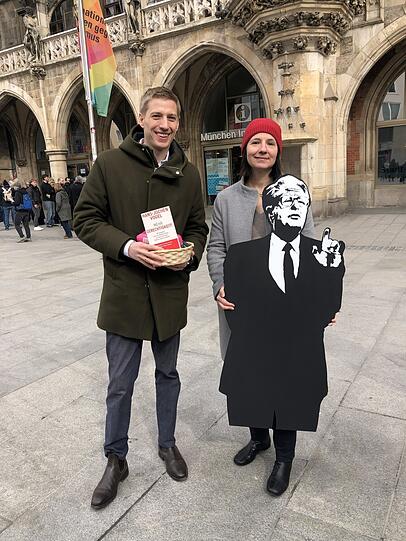 Der OB-Kandidat der Gr&uuml;nen Dominik Krause und SPD-Fraktionschefin Anne H&uuml;bner.